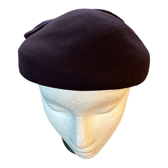 Pillbox Hat elegant 100% wool bow dark purple elegant 50’s style NEW - Picture 6 of 12